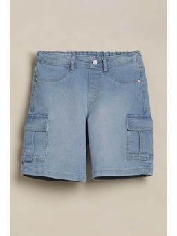 Allen Solly - Blue Cotton Blend Cargo Solid Shorts