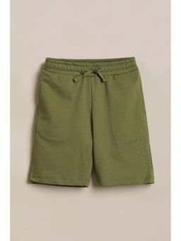 Allen Solly - Olive Cotton Slit Pocket Solid Shorts