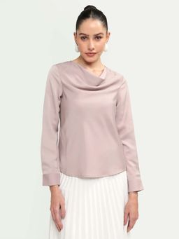 RAREISM - Mauve Polyester Solid Full Sleeves Cowl Neck Top