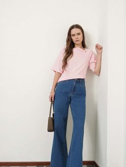 FABLE STREET - Pink Cotton Half Sleeves Asymmetrical Floral Top