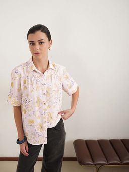FABLE STREET - Mauve Polyester Regular Fit Floral Half Sleeves Shirt