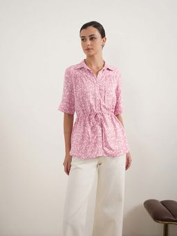 FABLE STREET - Pink Viscose Rayon Regular Fit Floral Half Sleeves Shirt