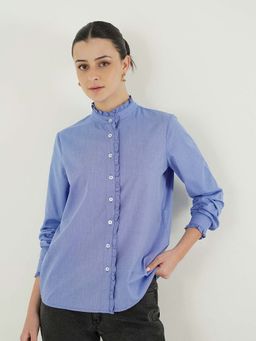FABLE STREET - Blue Polycotton Regular Fit Solid Full Sleeves Shirt