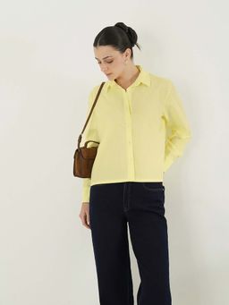 FABLE STREET - Yellow Polycotton Oversized Fit Solid Full Sleeves Shirt