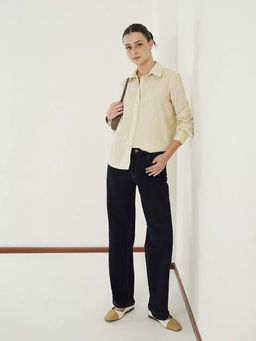 FABLE STREET - Yellow Cotton Regular Fit Stripes Full Sleeves Shirt