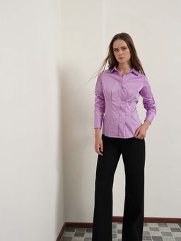 FABLE STREET - Lavender Polycotton Slim Fit Solid Full Sleeves Shirt