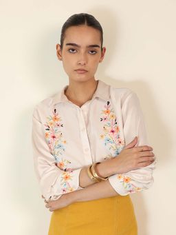 FABLE STREET - White Polyester Regular Fit Floral Full Sleeves Shirt