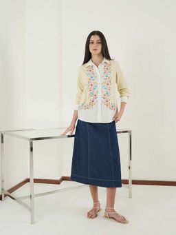 FABLE STREET - White Cotton Regular Fit Floral Full Sleeves Shirt