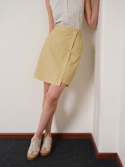 FABLE STREET - Yellow Cotton Wrap Fit Stripes Mini Skirt