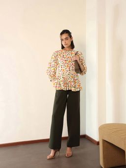 FABLE STREET - Multi-Color Viscose Three Fourth Sleeves Round Neck Floral Top
