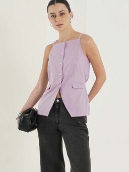 FABLE STREET - Lavender Cotton Sleeveless Square Neck Solid Top