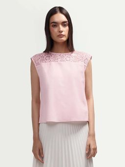 RAREISM - Pink Cotton Self Design Sleeveless Crew Neck Top