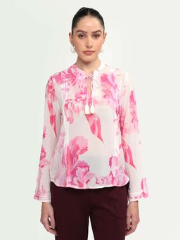 RAREISM - Multi-Color Viscose Floral Full Sleeves Mandarin Neck Top