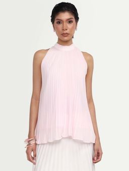 RAREISM - Pink Polyester Solid Sleeveless Halter Neck Top