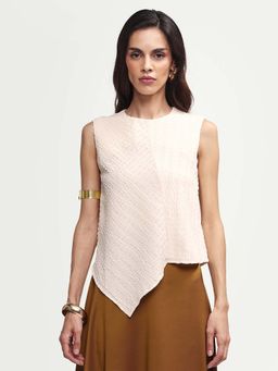 RAREISM - Beige Polyester Textured Sleeveless Crew Neck Top