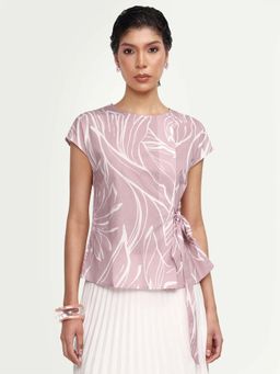 RAREISM - Mauve Cotton Printed Half Sleeves Crew Neck Top