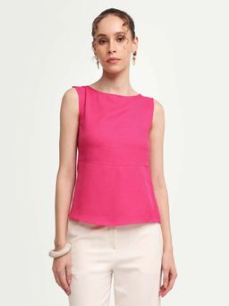 RAREISM - Pink Polyester Solid Sleeveless Boat Neck Top