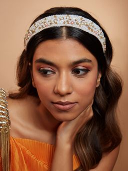 House of D'oro - Classic White and Gold Embellished Headgear