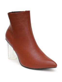 SHUZ TOUCH - Solid Tan Transparent Block Heel Boots