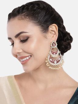 Peora - Intricately Designed Traditional Kundans-Pearls Chandbali Fancy Earrings Set