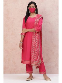 Rangriti - Rangriti Pink Viscose Rayon Straight Suit (Pack of 3)