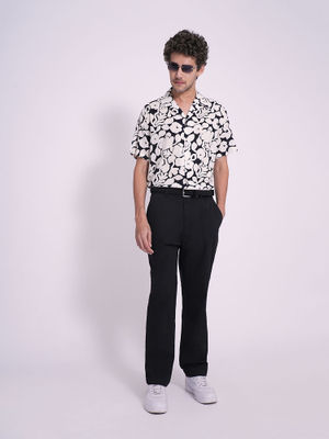 Men's Black Solid Straight Fit Trousers