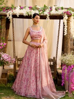 Chhavvi Aggarwal - Pink Lehenga Set (Set of 4)