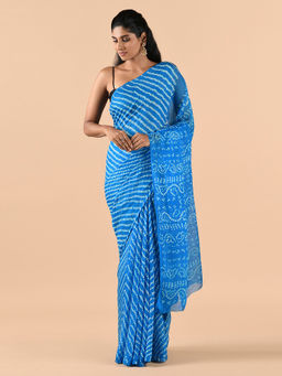 CHOWDHRAIN - Teal Blue Leheriya Bandhini Saree