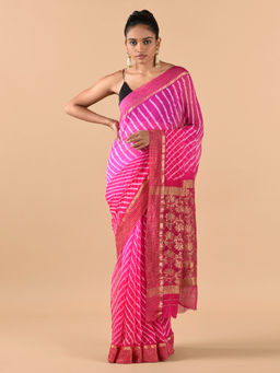 CHOWDHRAIN - Pink Leheriya Zari Bandhini Saree
