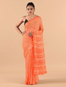 CHOWDHRAIN - Orange Leheriya Bandhini Saree