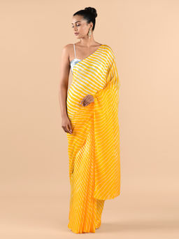 CHOWDHRAIN - Yellow Leheriya Bandhini Saree