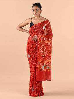 CHOWDHRAIN - Red Zardosi Bandhini Saree