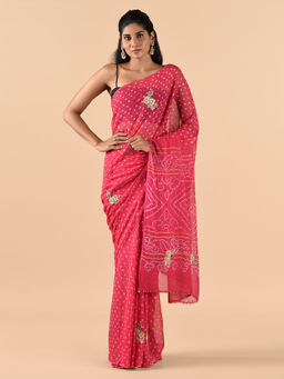 CHOWDHRAIN - Pink Zardosi Bandhini Saree