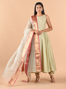 CHOWDHRAIN - Gorgeous Grey Pure Silk Chanderi Dupatta