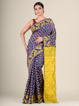 CHARUKRITI - Blue Handwoven Soft Jamdani Saree without Blouse