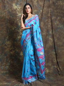 CHARUKRITI - Blue Woven Embellished Saree
