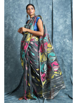 CHARUKRITI - Grey Woven Embellished Saree