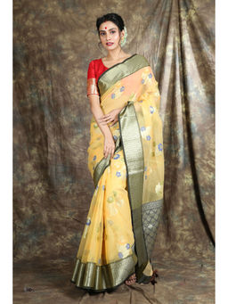 CHARUKRITI - Peach Organza Saree with Unstitched Blouse