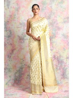 CHARUKRITI - Off-White Khadi Banarasi Saree with Unstitched Blouse