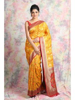 CHARUKRITI - Mustard Pashmina Style Saree with Unstitched Blouse