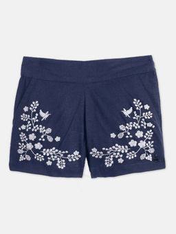 CHERRY CRUMBLE BY NITT HYMAN - Navy Blue Applique High-waist Shorts
