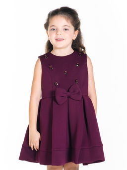 CHERRY CRUMBLE BY NITT HYMAN - Burgundy Self Design Pleated Button Dress