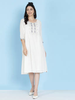 Biba - Off White Embroidered Dress