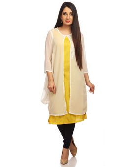 Biba - White Front Open Kurta With Inner (Set of 2)
