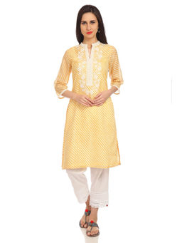 Biba - Yellow Embroidered Kurta