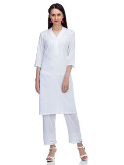 Biba - White Embroidered Kurta