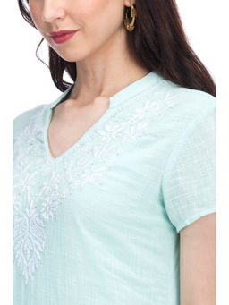 Biba - Blue Solid A-Line Cotton Kurta