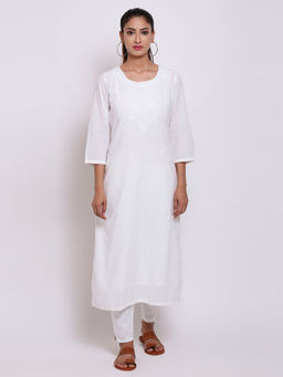 Biba - White Embroidered Kurta