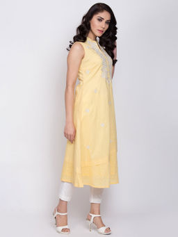Biba - Yellow Embroidered Kurta