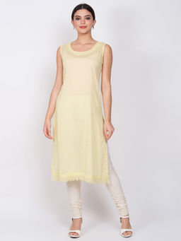 Biba - Yellow Embroidred Kurta With Inner (Set of 2)